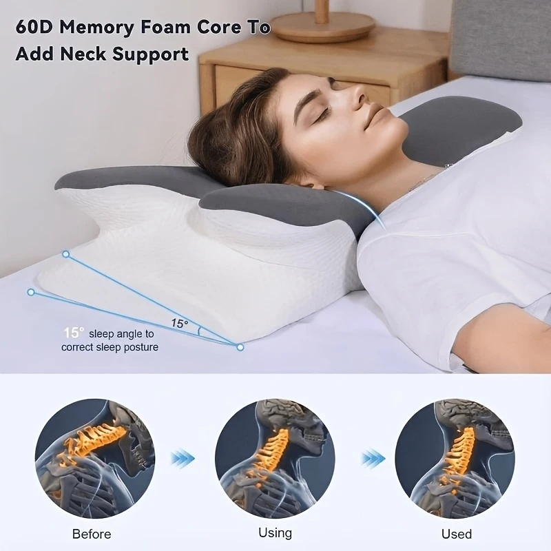 [Breathable Support] Ergonomic Neck Pillow | Breathable | Cervical Support, Design | Back & Side Sleepers | Parents & Elderly