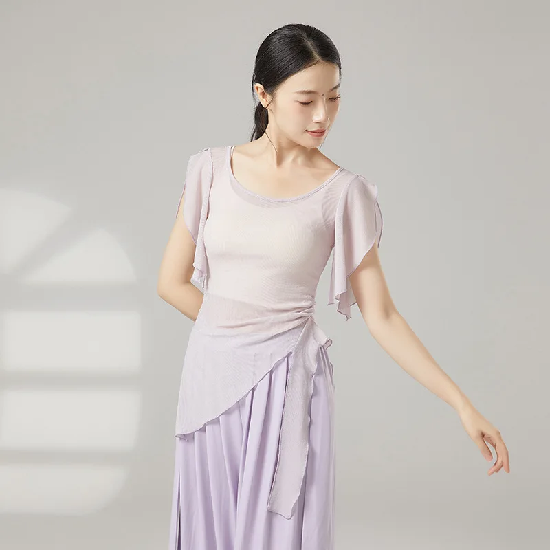 

Classical Dance Gauze Body Training Clothing Women's Modern Dance Dance Clothing Women's Short-sleeved Practice Clothing Tops