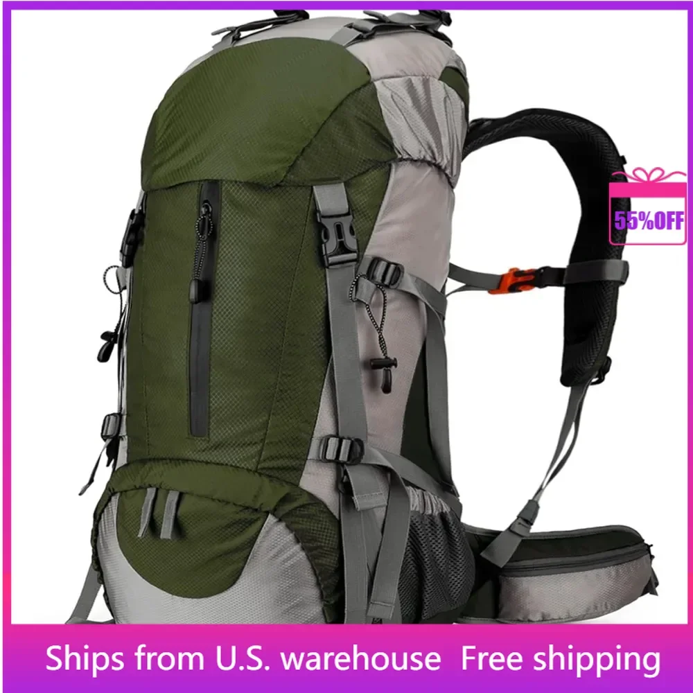 

Hiking Backpack 50L, Waterproof Camping Essentials Bag with Rain Cover, 45+5 Liter Lightweight Backpacking Back Pack, Backpacks