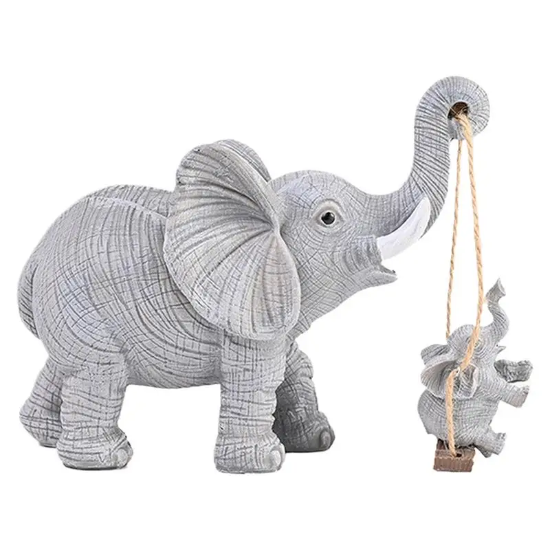 Mother Baby Elephant Figurine Sitting On Swing Mom Baby Elephant Resin Figure Exquisite Animal Sculpture Collection For Living