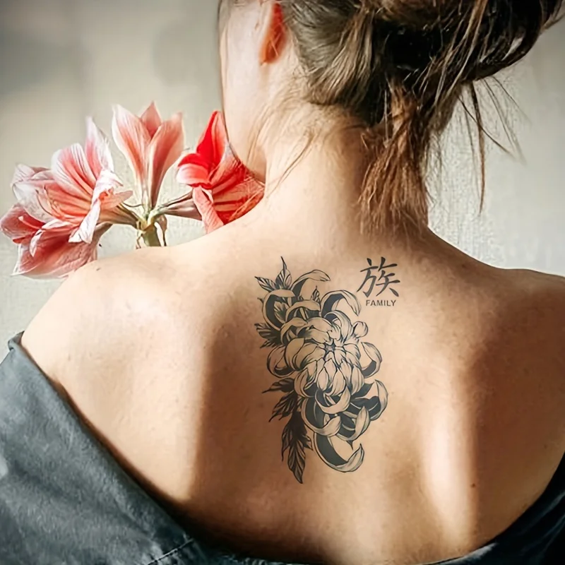 Herbal tattoo stickers Chinese traditional culture Japanese Ukiyo-e style chrysanthemum characters family temporary tattoo waterproof lasting 15 days