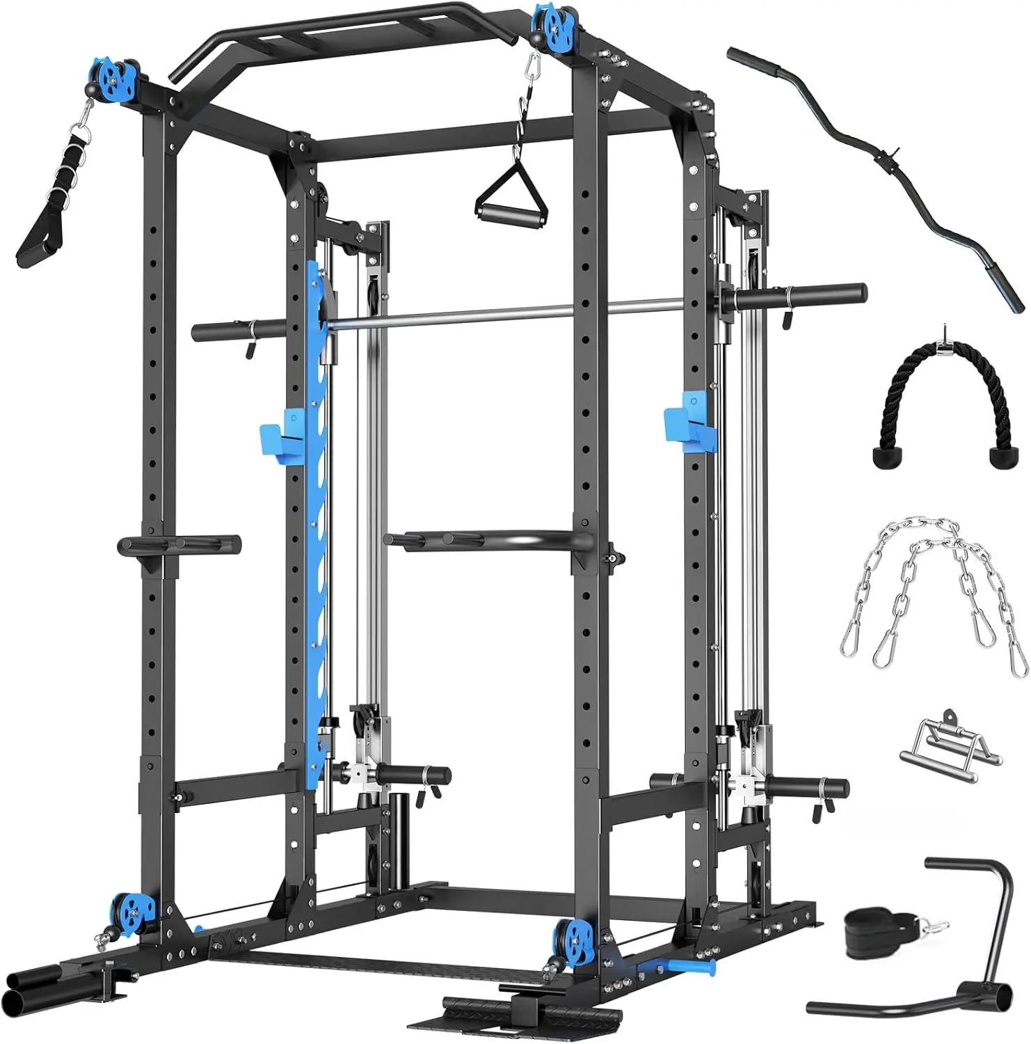 

Power Cage Rack with Cable Crossover/Smith Machine System, LAT-Pull Down System,Squat Rack and More Training Attachments for Hom