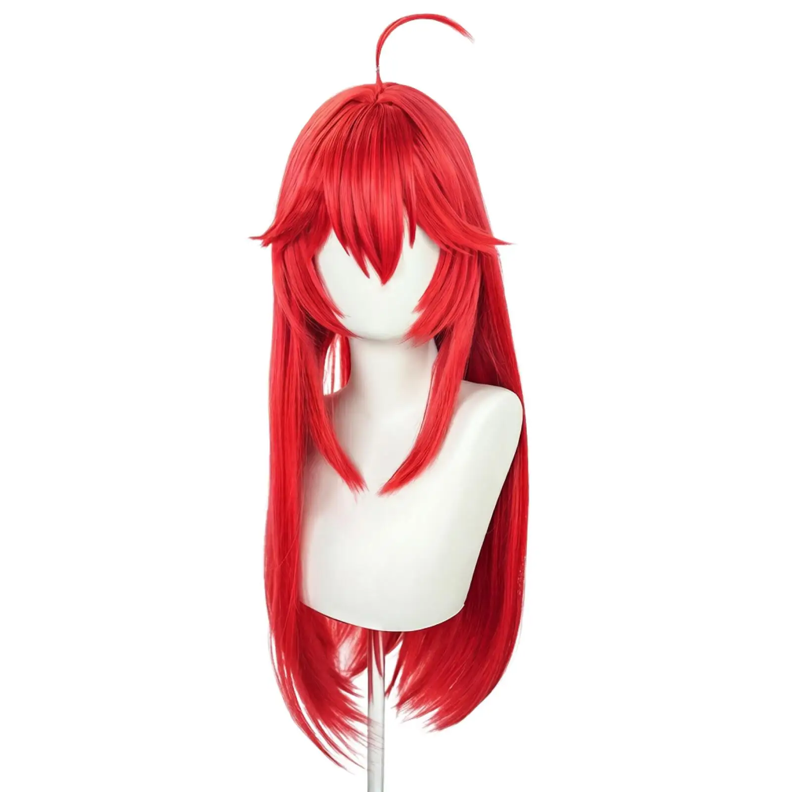 Nanally Cosplay Wig Anime Girl Red Medium Long Straight Synthetic Wig with Bangs and Single Ahoge for Halloween Party