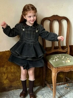 Girls' Set 2026 New Style Children's Fashion Simple Cowboy Strap Skirt Shorts Set Baby Cute Dressing Trendy