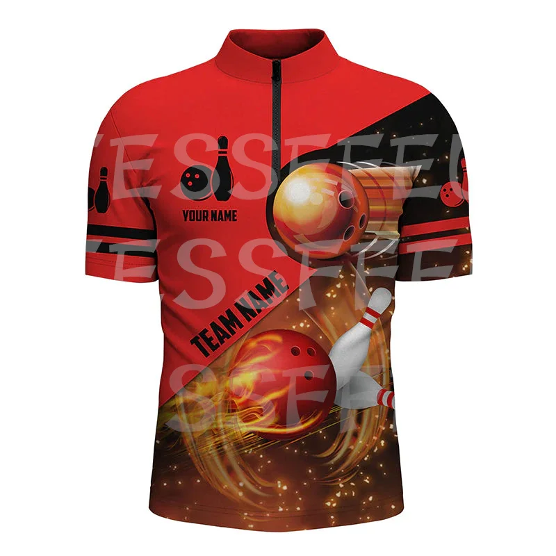 Custom Name Bowling Jersey Sports Player Tattoo 3DPrint Summer Casual Polo Zipper Shirts Streetwear Short Sleeves T-Shirts XN-4