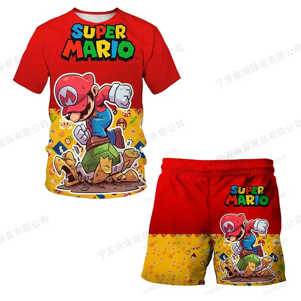 Super Mario bros Tshirt Shorts 2 Pcs Suits Children Clothing Sets Kids T-Shirt Shorts Baby Boys Girls Tops Short Pants Suit 8 Ys