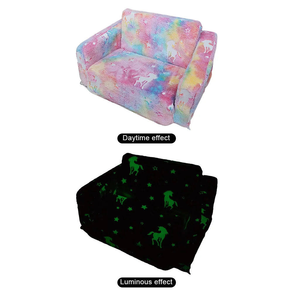 Canapé convertible ouvert extra doux qui brille dans la nuit, chaise transversible en mousse de peluche qui brille dans la nuit, pour filles et garçons