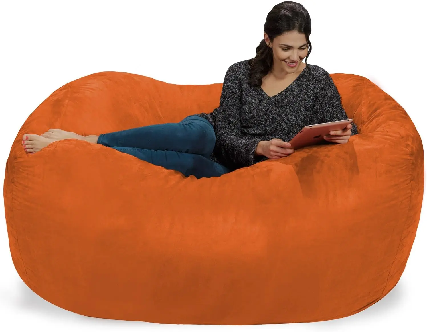 Sac de meuble en mousse à mémoire de forme et grande chaise longue, grand canapé avec housse en microcarence souple, orange, énorme, 6 po