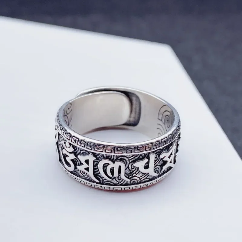 Six character mantra men's trendy ring personality hip-hop trendsetters domineering retro Chinese style transfer ring women