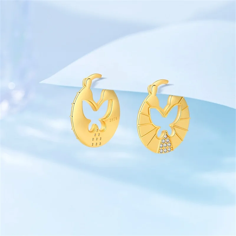

New 925 Sterling Silver Golden Butterfly Engraved Hoop Earrings Zircon Earrings For Women Fine Birthday Party Jewelry Gifts