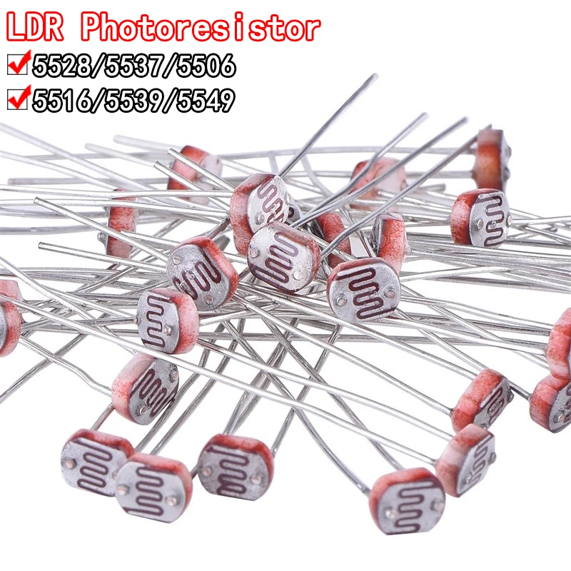 Photoresistor لأردوينو ، LDR ضوء الصورة ، المقاوم الحساسة ، Photoresistor الكهروضوئية ، 5528 ، GL5528 ، 5537 ، 5506 ، 5516 ، 5539 ، 5549 ، 50 قطعة لكل مجموعة