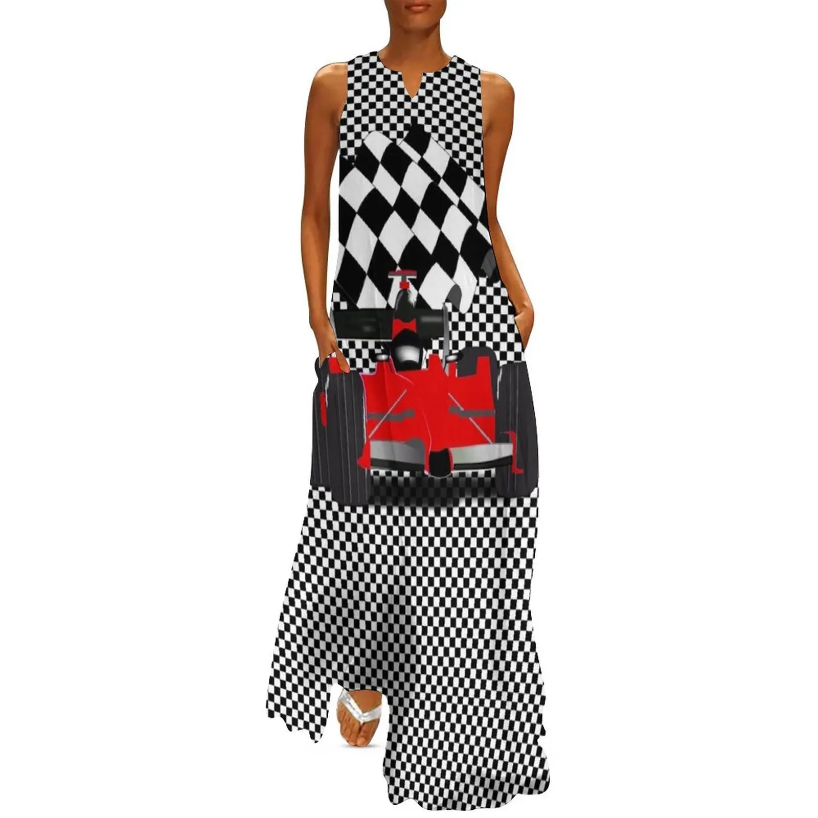 

Red Race Car with Checkered Flag Long Dress dresses korean style luxury dress