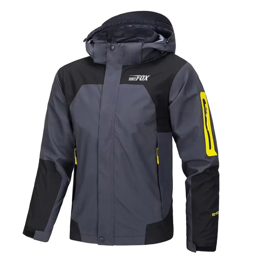 DIRTFOX Motorcycles Jacket Men Windproof Waterproof Cycling Jackets Fishing Running Hooded Coat Mountain Bike Windbreaker Grey