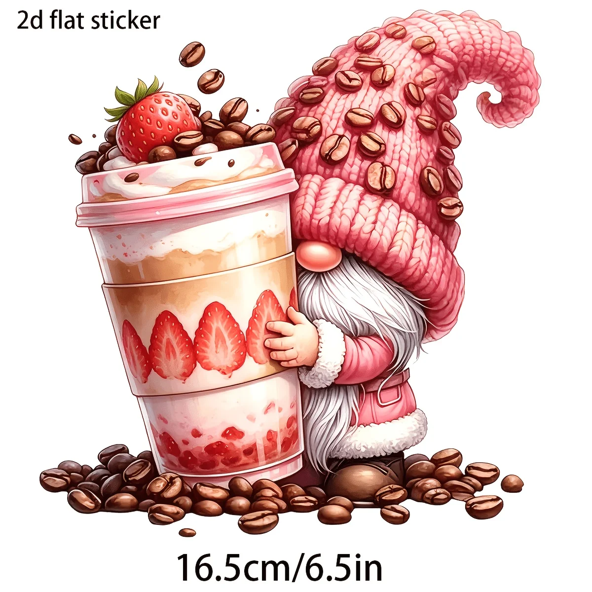 Strawberry Coffee Elf Sticker – Removable Vinyl – For Cars, Motorcycles, Laptops, Windows & Walls – Perfect Coffee Lover Gift