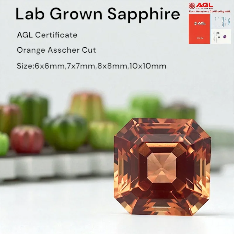 

Lab Grown Sapphire Asscher Cut Orange Color Loose Gems Pass Diamond Tester Selectable AGL Certificate For Jewelry Diy Making