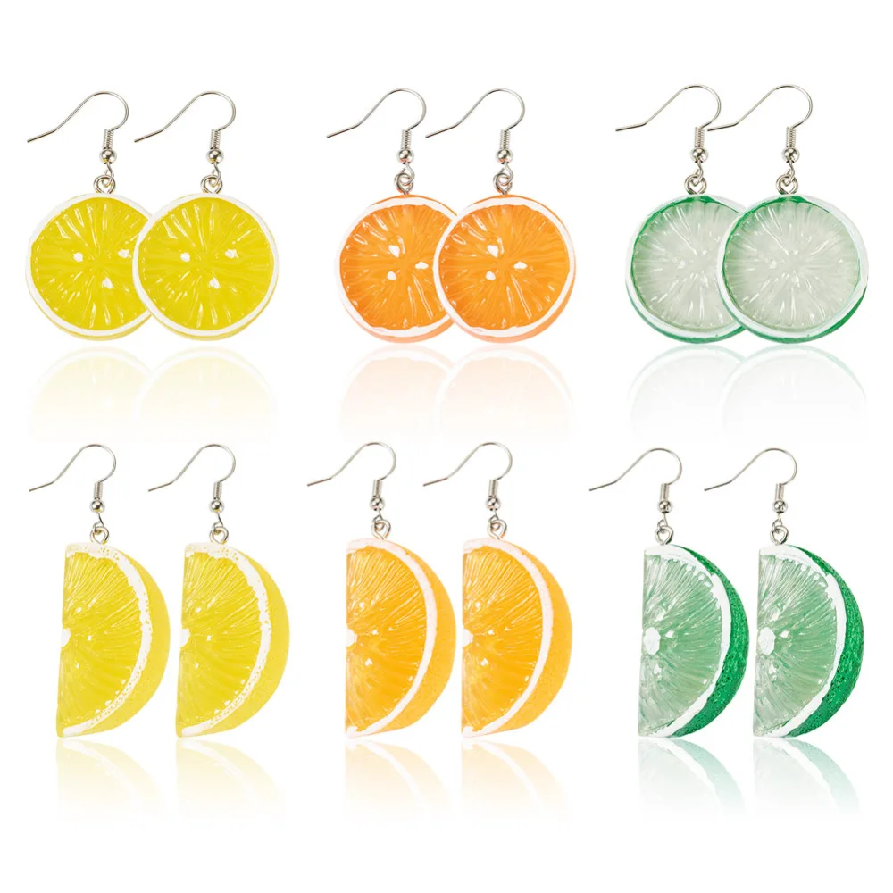 

6Pairs Fashion Fruit Dangle Earrings Resin Lemon Orange Slice Pendants For Summer Women Girls Earrings Jewelry Findings 46~60mm