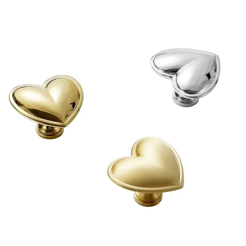 Nordic Silver Gold Furniture Handle Heart Shape Cabinet Handles Door Drawer Knobs Single Hole Cupbaord Wardrobe Closet Pulls Diy