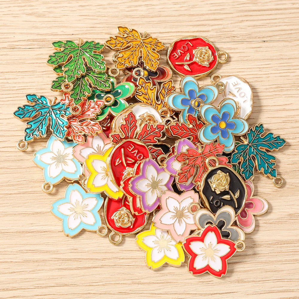 Tusember 10 Stück Emaille Cartoon Hübsche Blumen-Anhänger Niedliche Blumen-Charms für Halsketten, Ohrringe, Armbänder, Schmuckherstellung, Basteln – Detail 3