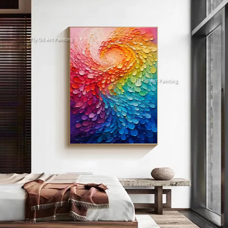 Hand Painted Color Swirl Abstract Oil Painting, 3D Heavy Texture Palette Knife Canvas Art, Vertical Wall Art