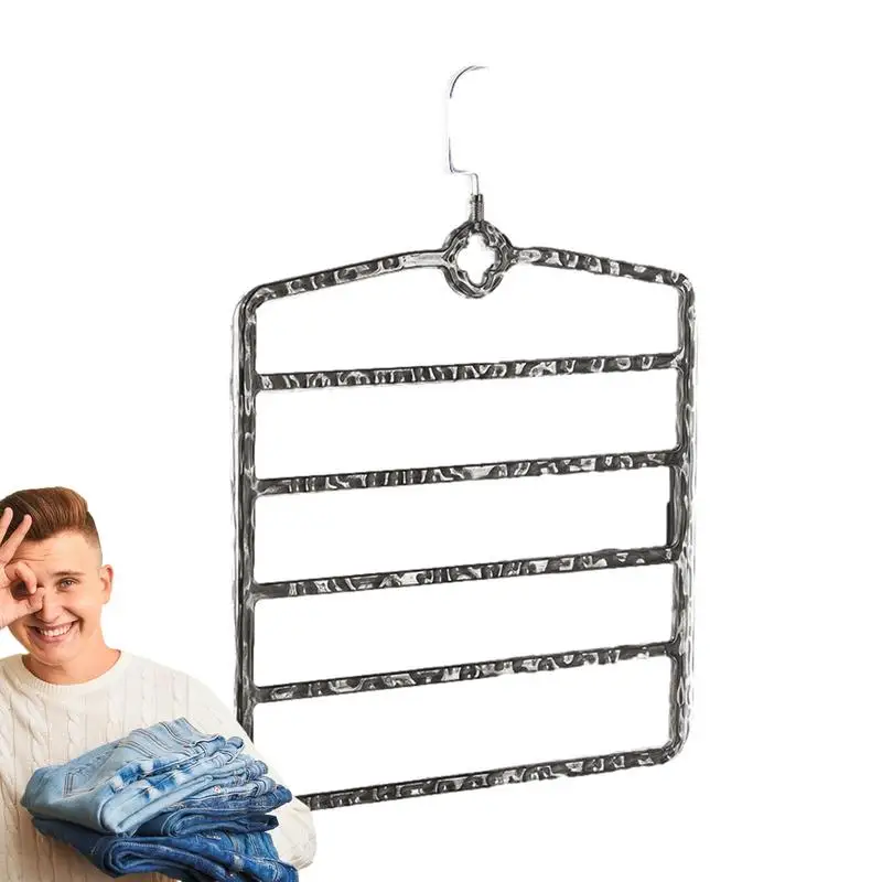 Multi Pants Hangers Space Saving Ultra-Thin 5-Tier Jean Hanger Non-Slip Multi-Layer Jean Hangers Rack Strong Load-Bearing Pants