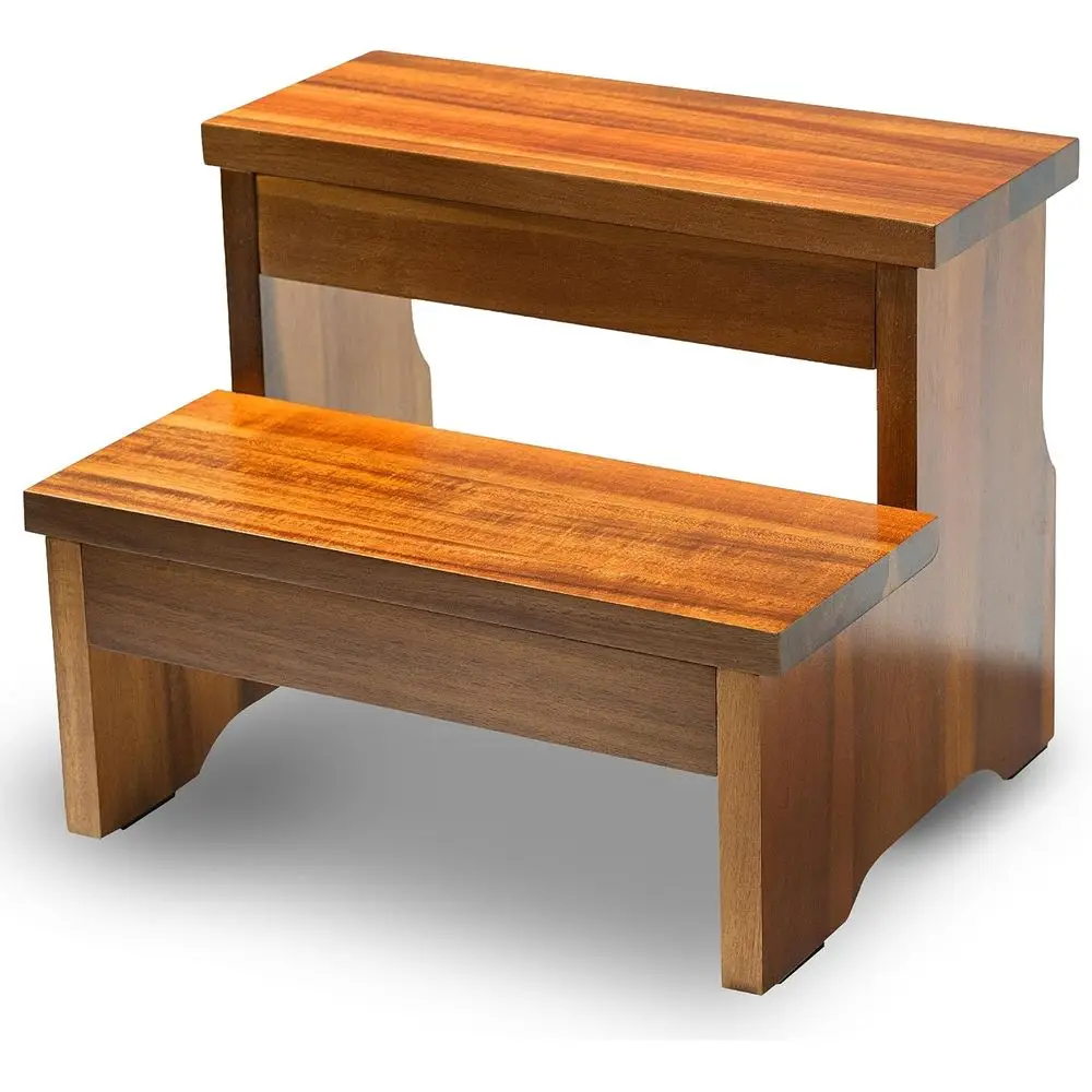 

Wooden Two Step Stool, Heavy Duty 2-Step Ladder or Adults & Kids, Supports up to 450lbs or Kitchen, Bathroom or Bede Use (Acacia