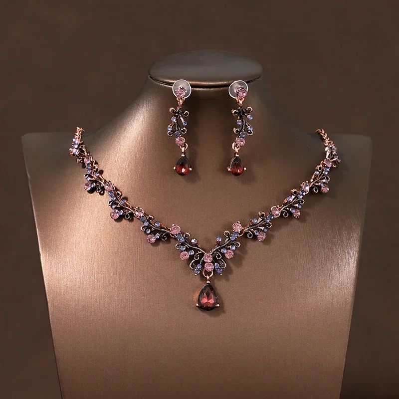 طقم قلادة وأقراط كلاسيكي للسيدات ، زفاف العروس ، رائع وأنيق ، مناسب للمهرجانات والحفلات #6