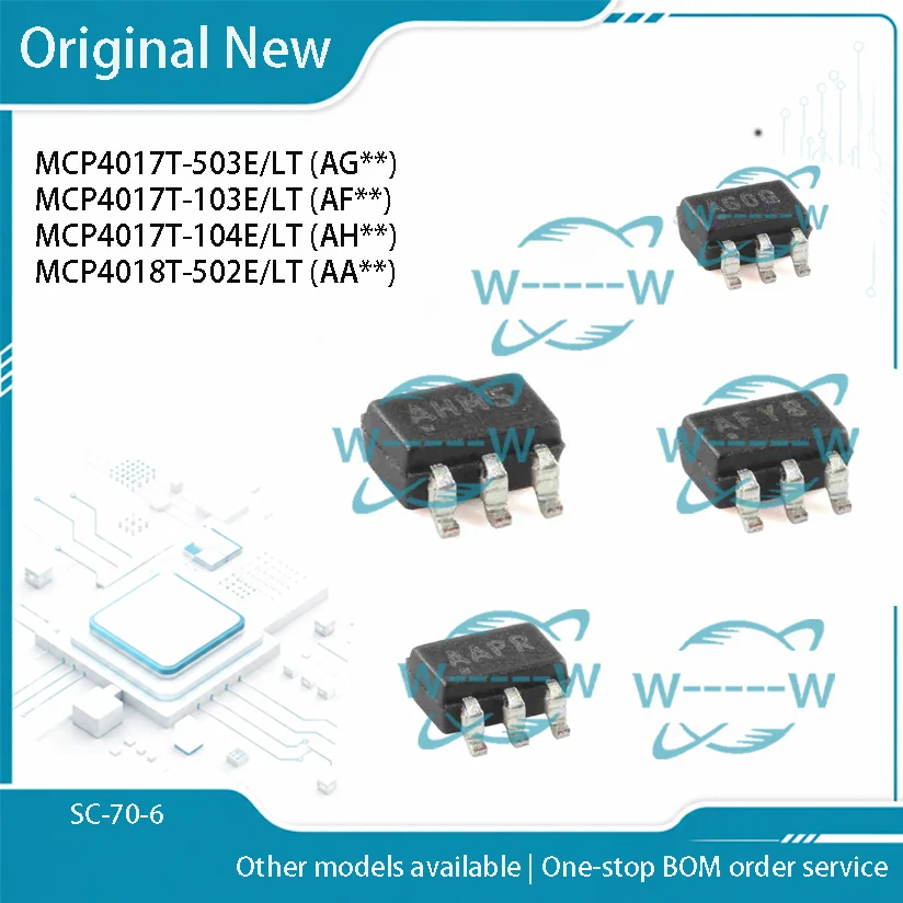 5-50PCS) MCP4017T-503E/LT AG MCP4017T-103E/LT AF MCP4017T-104E/LT AH MCP4018T-502E/LT AA MCP4017 MCP4018 SC70-6 IC CHIP