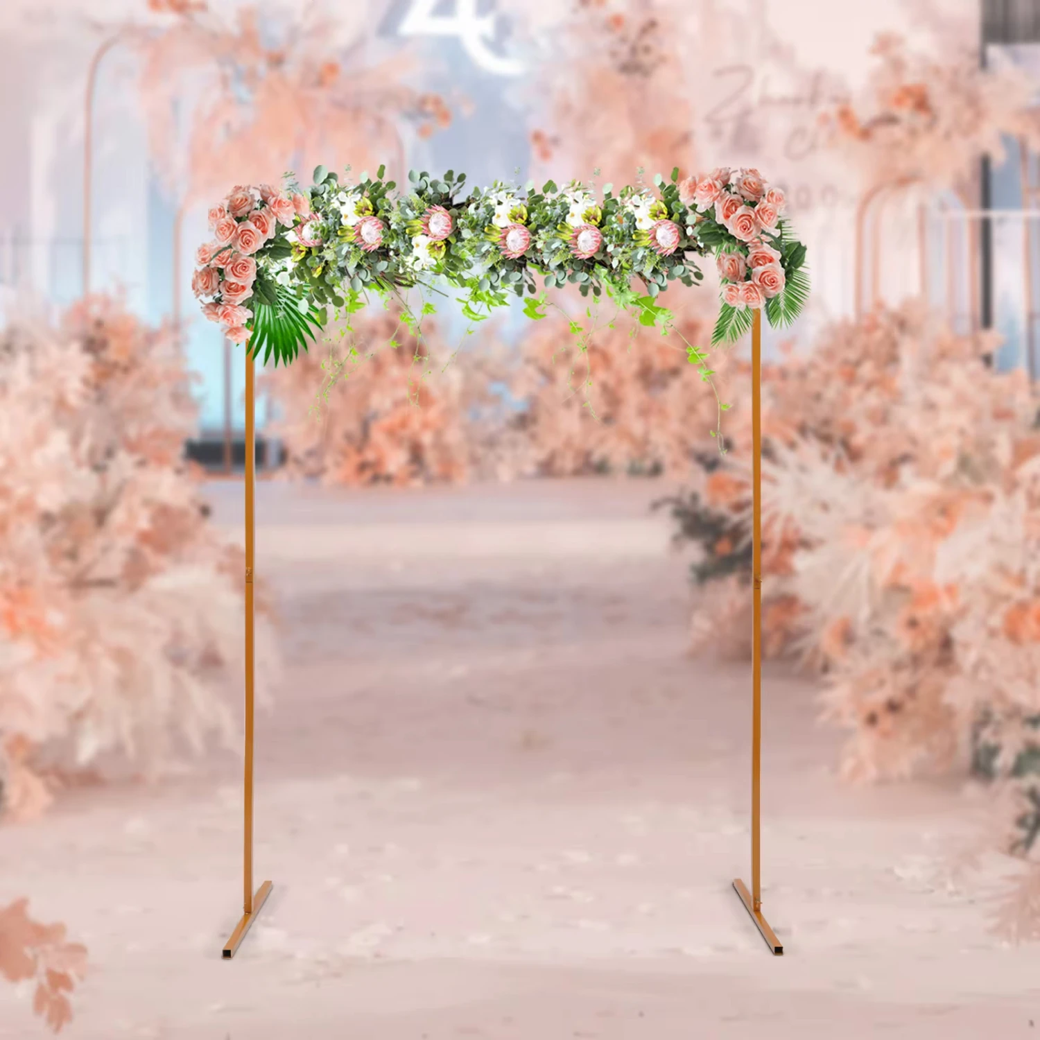 

Wedding Arch Stand with Bases,Easy Assembly 6.6 x 4.9 Feet Square Garden Arch Metal Abor Weddings Party Event Decoration