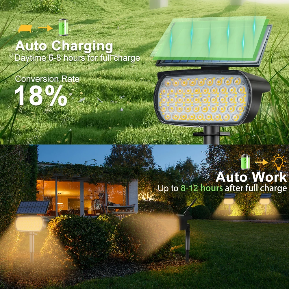 72/86LED Solar Spot Lights Outdoor Waterproof Garden Solar Landscape Spotlights 3 Modes Wall Lights Door Backyard Garage Deck