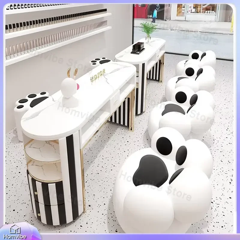 Modern Nail Table for Salon and Home Use with Storage Drawer Vacuum Cleaner Holder Manicure Pedicure Table Makeup Station