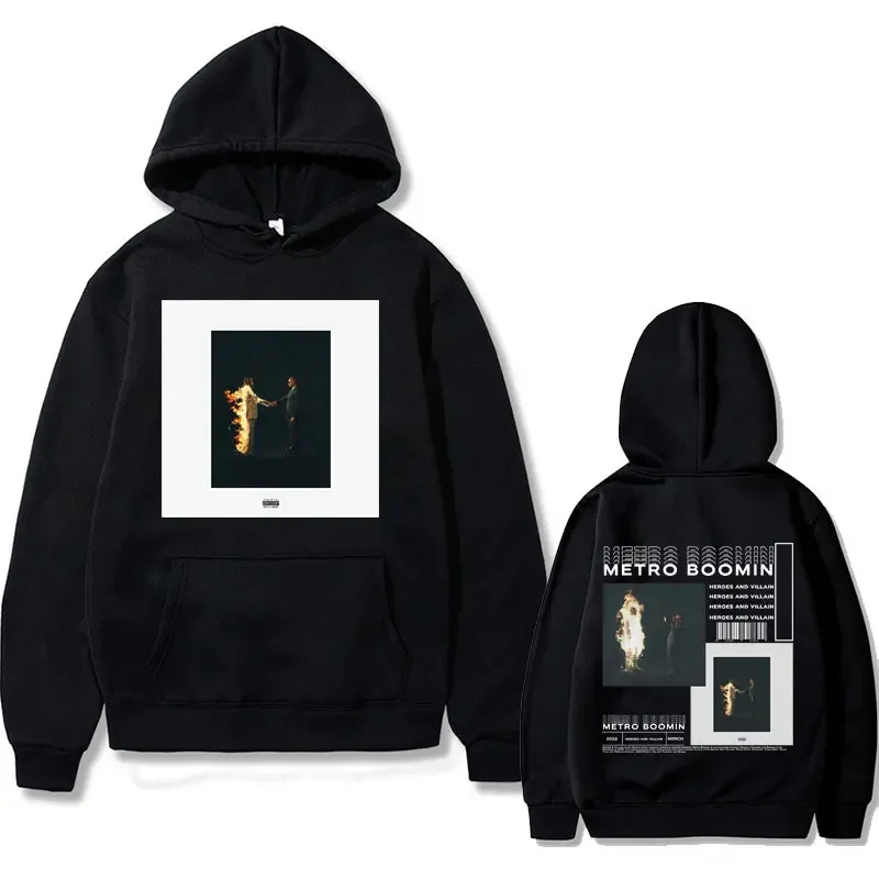 Rapper Metro Boomin Heroes & Villains Music Album Graphics Hoodie Male Hip Hop Oversized Sweatshirts Men's Casual Black Hoodies