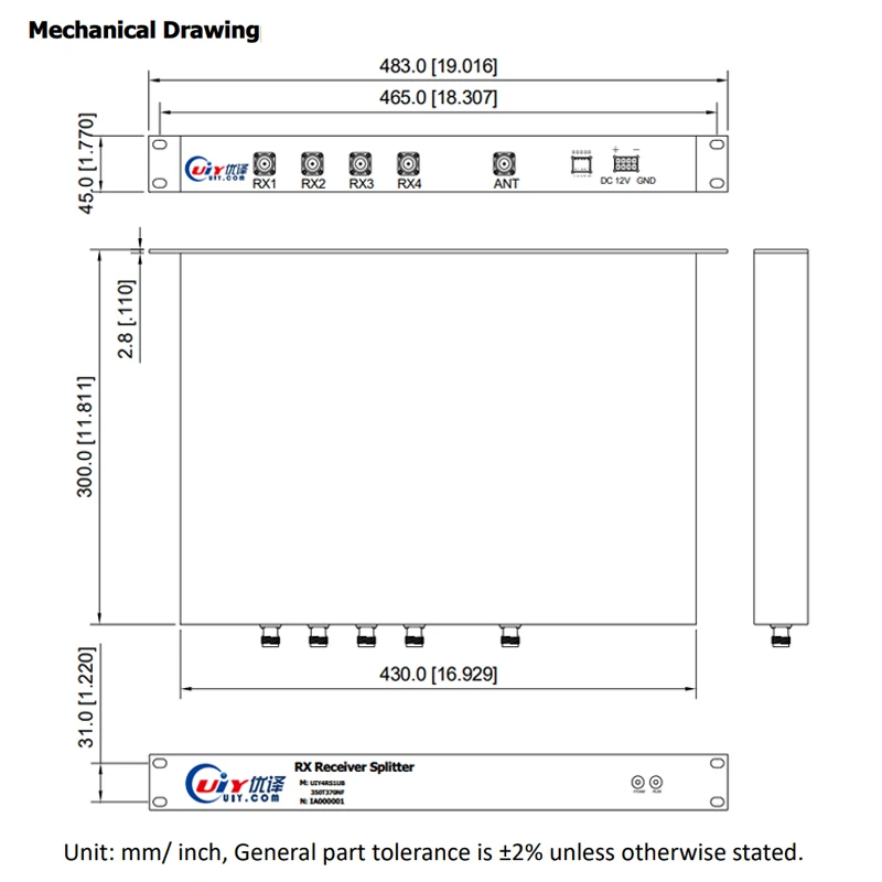 Pemisah RX 350~520MHz di Pemisah Penerima RX 4 Arah Telekomunikasi