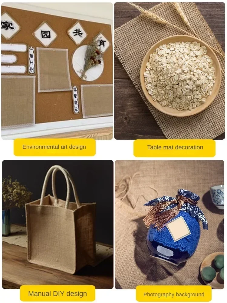 Jute Fabric By The Meter for Tablecloth Bag Upholstery Sewing Plain Wear-resistant Old Coarse Cloth Retro Breathable Hydrophobic