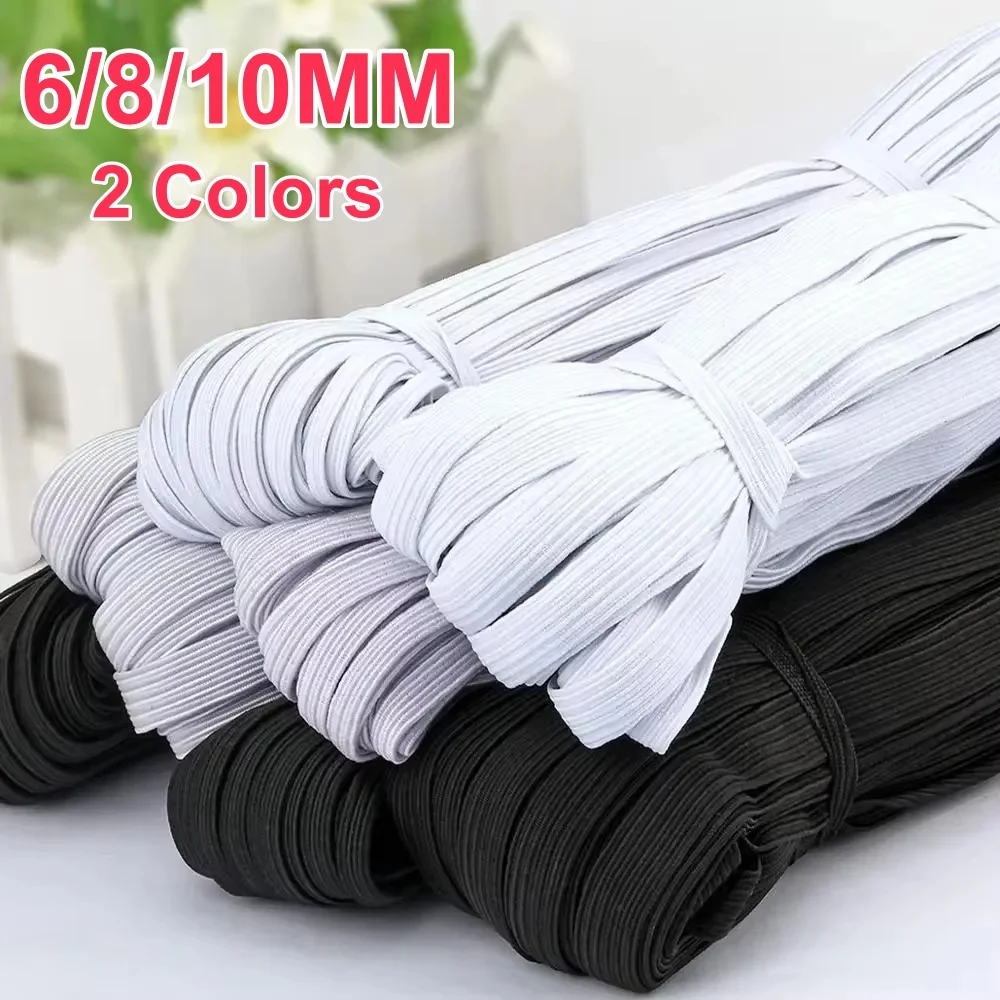 6/8/10MM Weiße/Schwarze Flache Gummibänder, Elastisches Gummiband, Hochzeitskleidungs-Elastikband für DIY-Näharbeiten, Dehnbares Seil