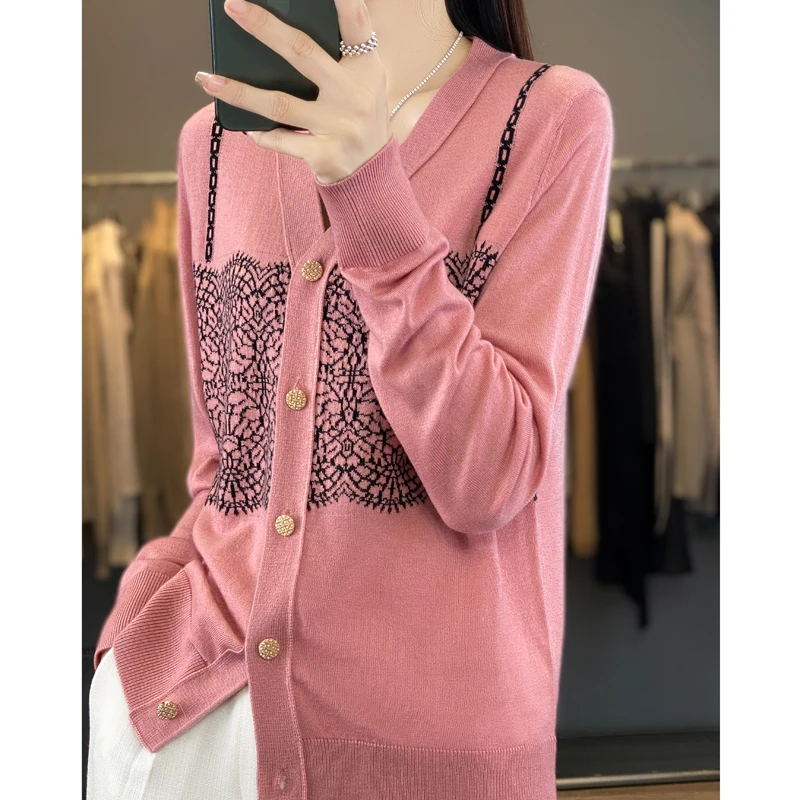 Hot selling Yu Zhaolin wool cardigan knitted sweater jacket thin women's early spring haute couture Blouse