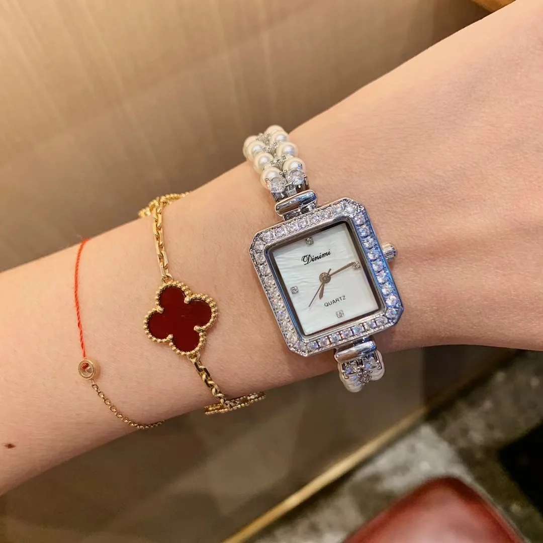 Square Women Natural Freshwater Pearls Bracelets Watches Fashion Elegant Jewelry Watch Shell Crystals Wristwatch Quartz Relogios