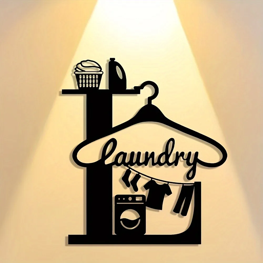 CIFbuy 2D Metal Wall Art Laundry Room Decor Abstract Icon Farmhouse Black White Modern Home Office Kitchen Bedroom Minimalist