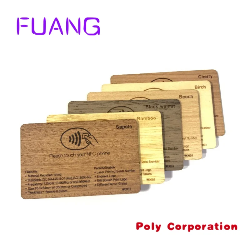 Custom  Programmable bamboo wood business Cards RFID ISO14443A Smart NTAG213/216 NFC wooden hotel key card