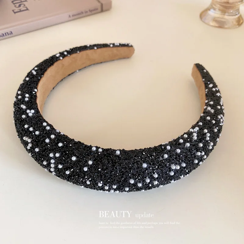 Korean Full of Rhinestone Pearl Sponge Hair Band for Women New Fashion Light Luxury Headwear Girl Sparkle Hair Accessories