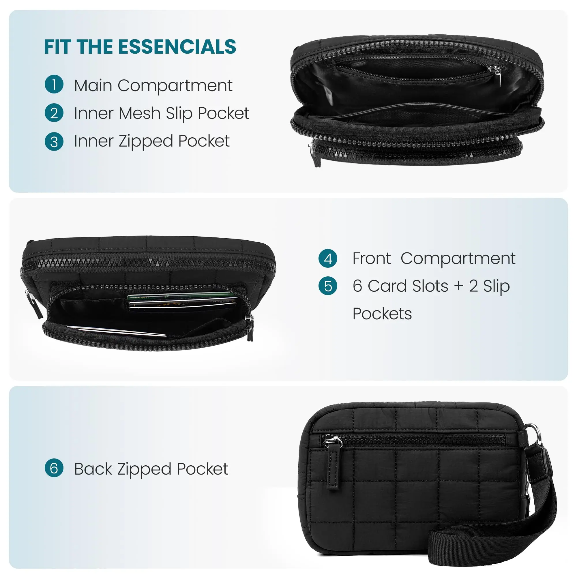 กระเป๋าสตางค์คล้องข้อมือสําหรับผู้หญิงกระเป๋าสตางค์ไนลอนผ้าพร้อมกระเป๋าซิป 3 กระเป๋าสําหรับเดินทางผู้ถือบัตรเครดิตโทรศัพท์ออแกไนเซอร์