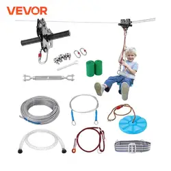 VEVOR 60/80/100/120 FT Zipline Kit Up to 500 lbs Backyard Outdoor Playground Entertainment Stainless Steel Safety Harness Seat