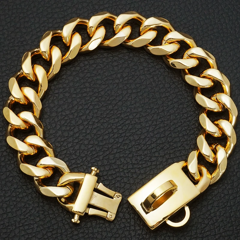 19MM Gold Dog Chain Collar Stainless Steel Chew Proof Cuban Link Chains for Large Dog