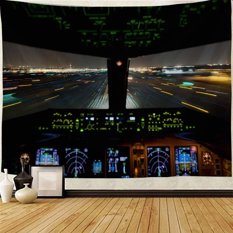Education Wall Art Decorative Tapestry Aircraft Cockpit Control Room Tapestry Wall Hanging Bedroom Living Room Background Cloth