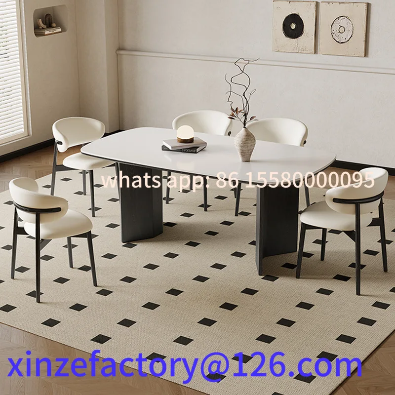 

Customizable Deli Feng rock slab dining table and chair combination Italian minimalist wabi sandy wind small apartment solid