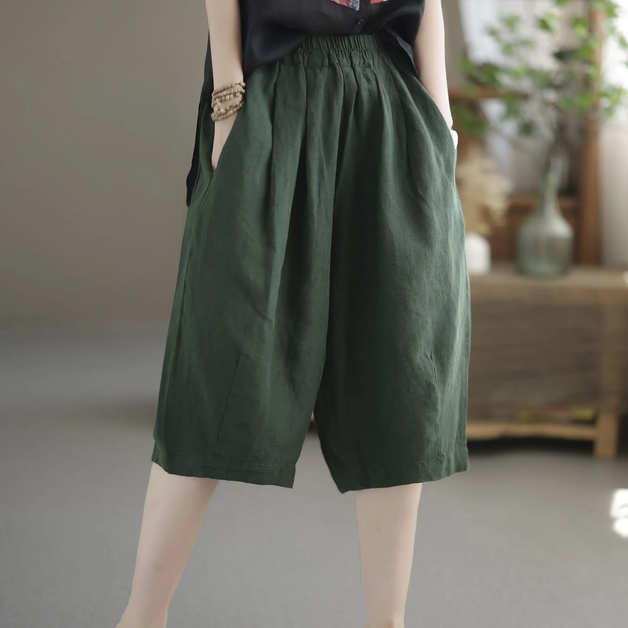 Women Summer Simplicity Loose All-match Solid Color High Waist Shorts Women Clothes Casual Fashion Appear Thin Large Size Pants