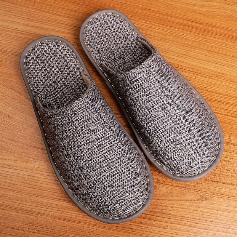 Closed Toe Fabric Flat Slippers Unisex Couples Big Size Men's Canvas Slides IndoorHome Fuzzy Shoes Dad Bedroom Floor Slipper