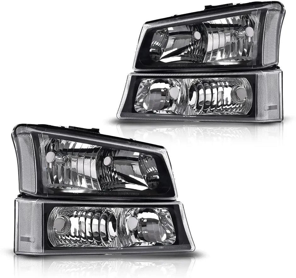 

4 Piece Headlight Assembly kit Compatible with Chevy Silverado 1500 2500 3500 1500HD 2500HD 2003-2006,Compatible with Chevy Aval