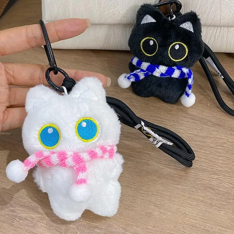 1개 신상 귀여운 큰 눈 검은 고양이 플러시 인형 작은 펜던트 인스 검은 고양이 인형 키체인 소년 소녀 생일 선물