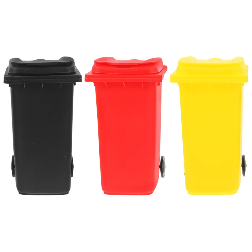 

3pcs Trash Can Pen Holder Mini Garbage Lid Small Car Pencils Home School Organizer Plastic Kitchen Tabletop Office Desk Storage