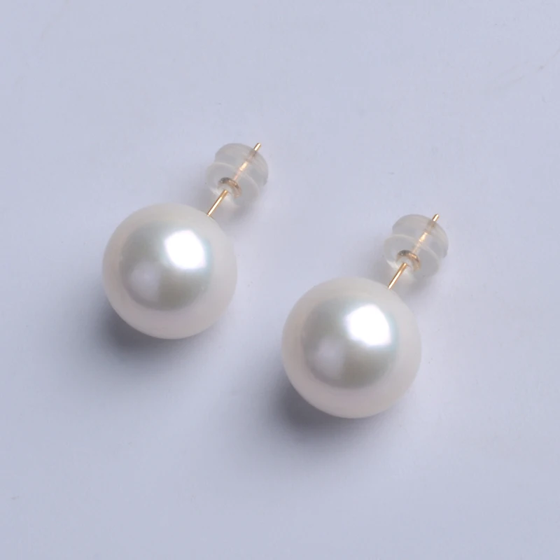 

NYMPH Real Natural Pearl Stud Earrings 18K Gold Fine Jewelry Pure AU750 Party Gifts for Women Round Big Simple Design E387